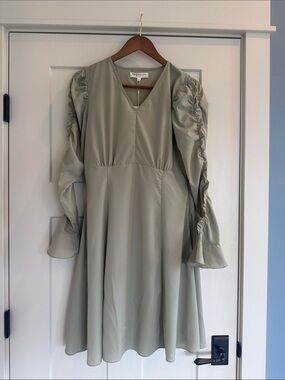 NWT DownEast Sage Green Ruched Long Sleeve A-Line Dress Size Medium